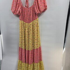 Color Me Courtney Cece Pastel Colorblock Pink Yellow Lined Maxi Dress 10